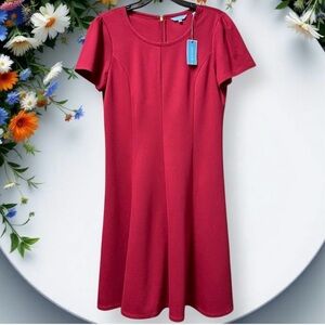 DRAPER JAMES New Deep Berry Fitted A-Line Stretch Ponte Dress Size M